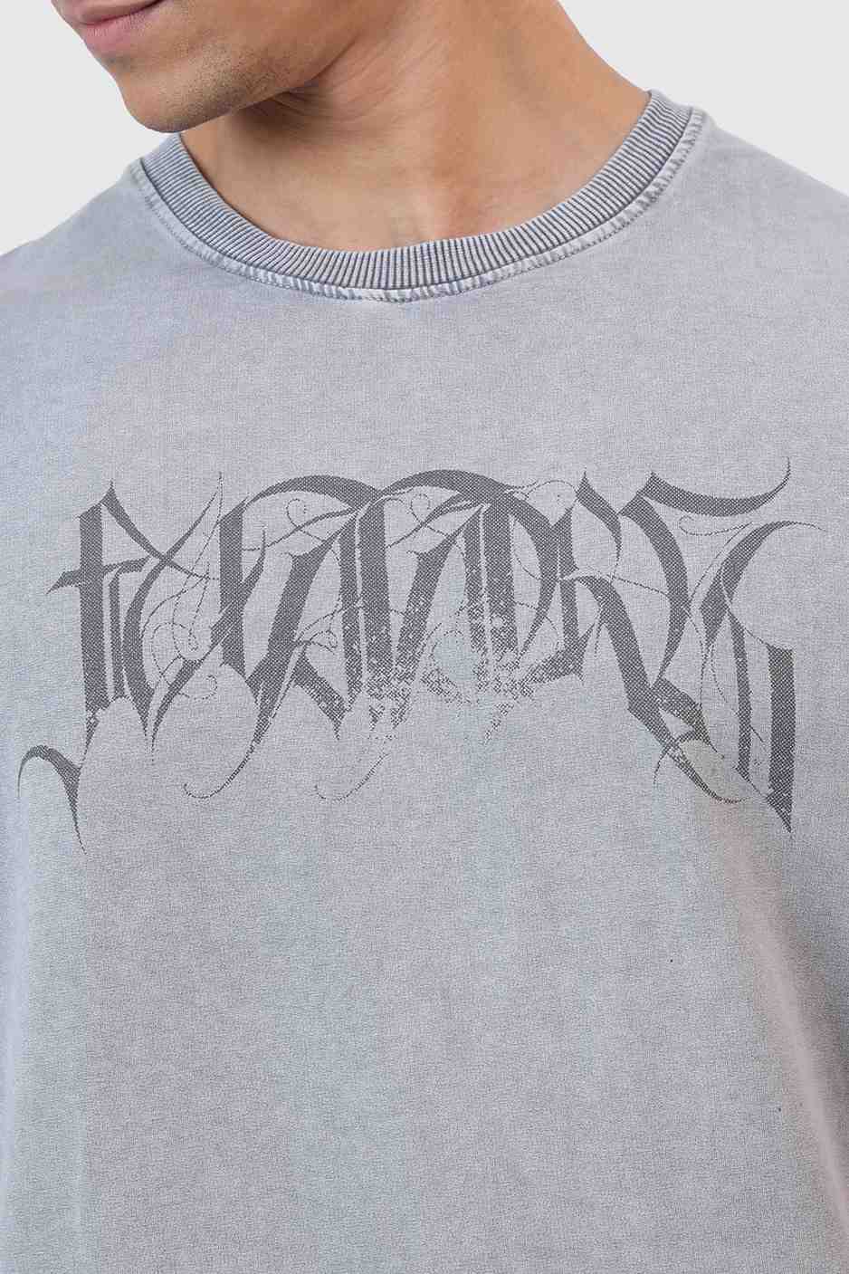 Skull Washed Oversized T-shirt Light Grey