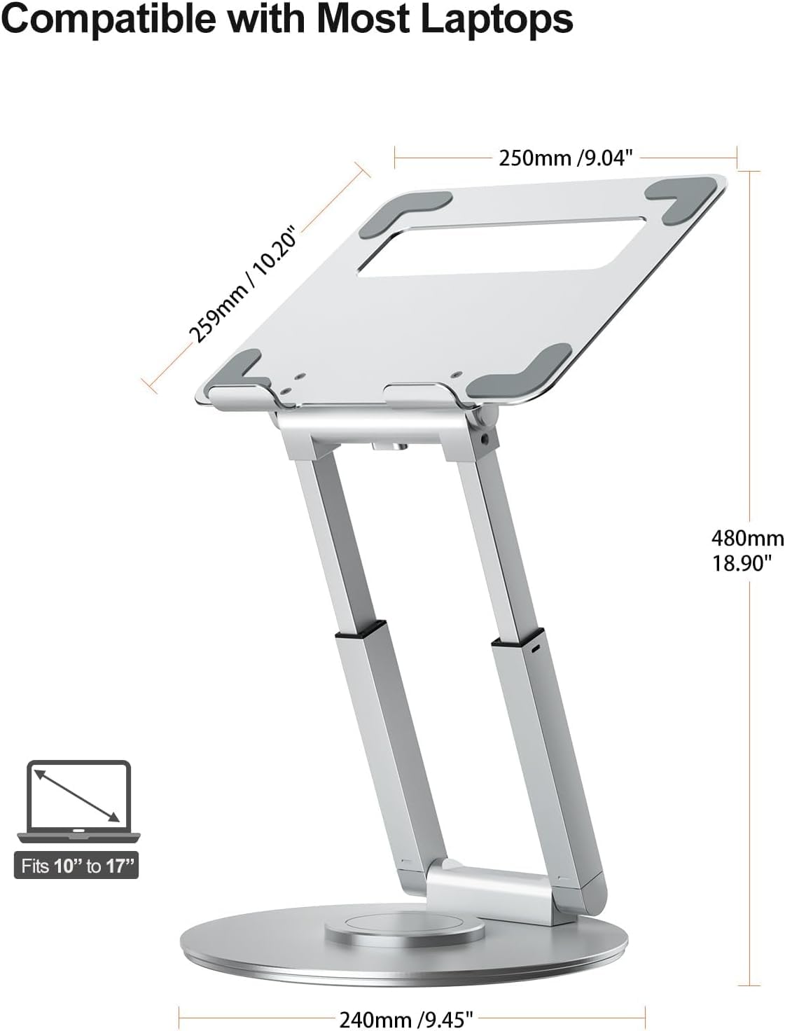 Adjustable Laptop Stand with 360° Rotating Base Tabletop Ergonomic Foldable Portable Holder Compatible for MacBook, HP, Dell, Lenovo & All Other Notebook (Sliver) (A06)