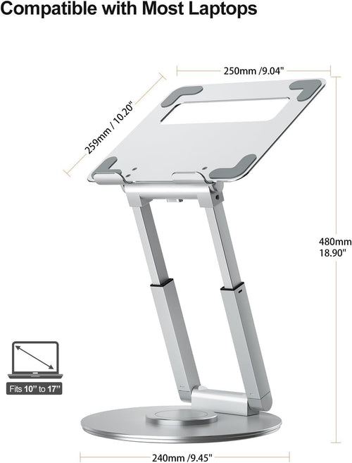 Adjustable Laptop Stand with 360° Rotating Base Tabletop Ergonomic Foldable Portable Holder Compatible for MacBook, HP, Dell, Lenovo & All Other Notebook (Sliver) (A06)