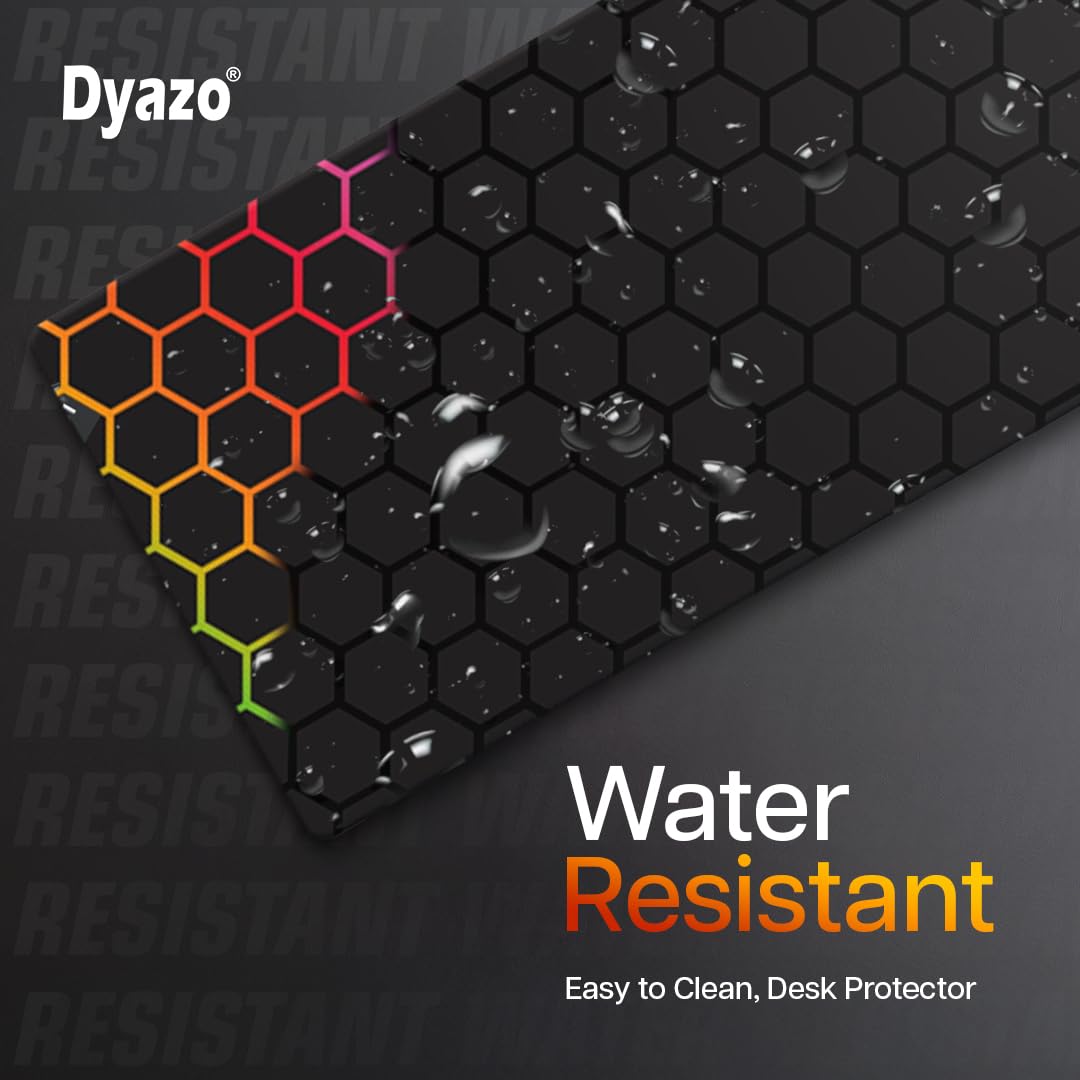 Hexagonal Pattern Desk Mat | Water-Resistant Anti-Slip Desk Pad | Extended Gaming Mouse Pad with Rubber Stitched Edges (800mm x 300mm x 3mm) for Laptop & Computer – Black & Orange