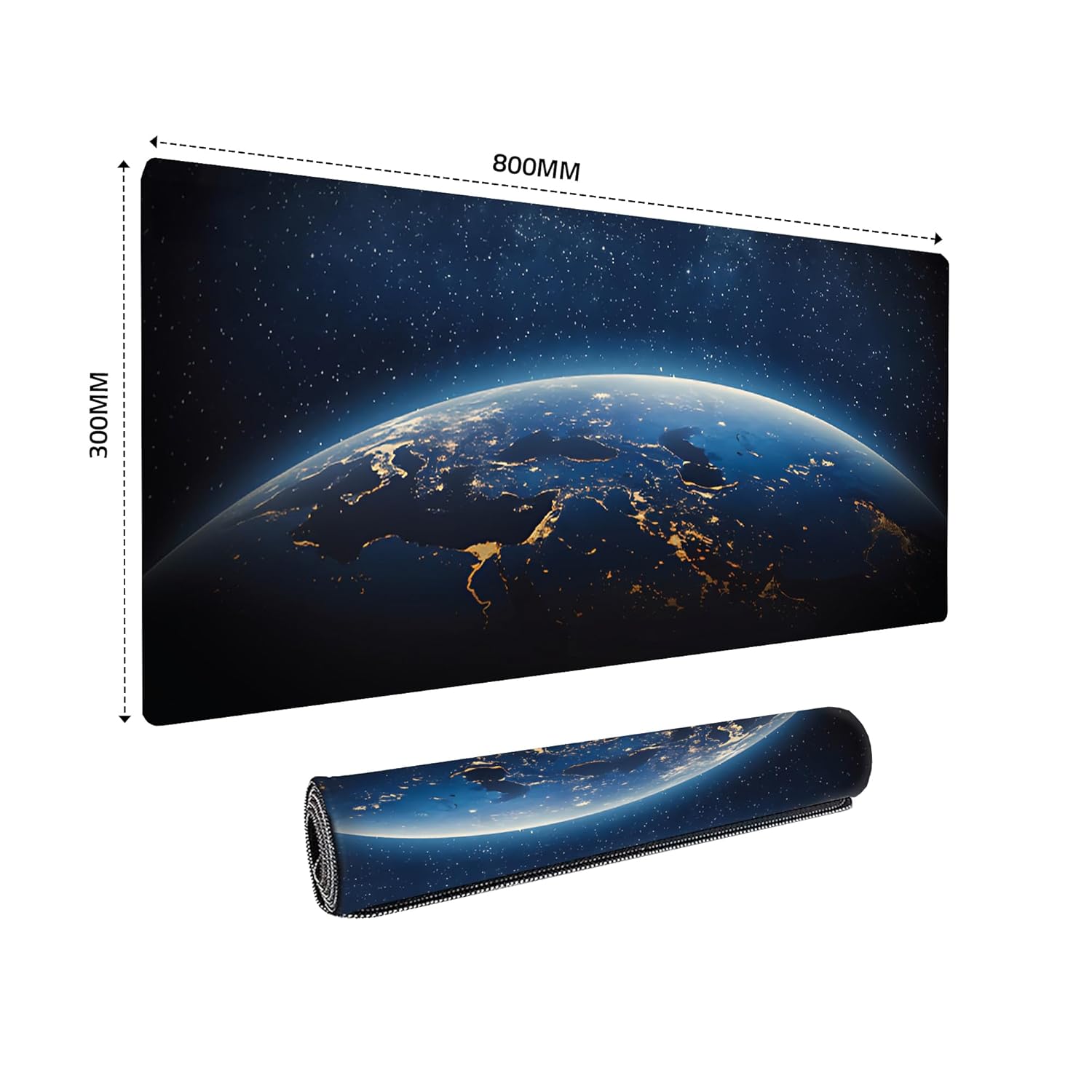 Large Earth Design Extended Desk Mat | Mouse Mat Water Resistant Anti Slip Design for Laptop & Notebooks Size 800 x 300 x 3mm (Black No Logo)