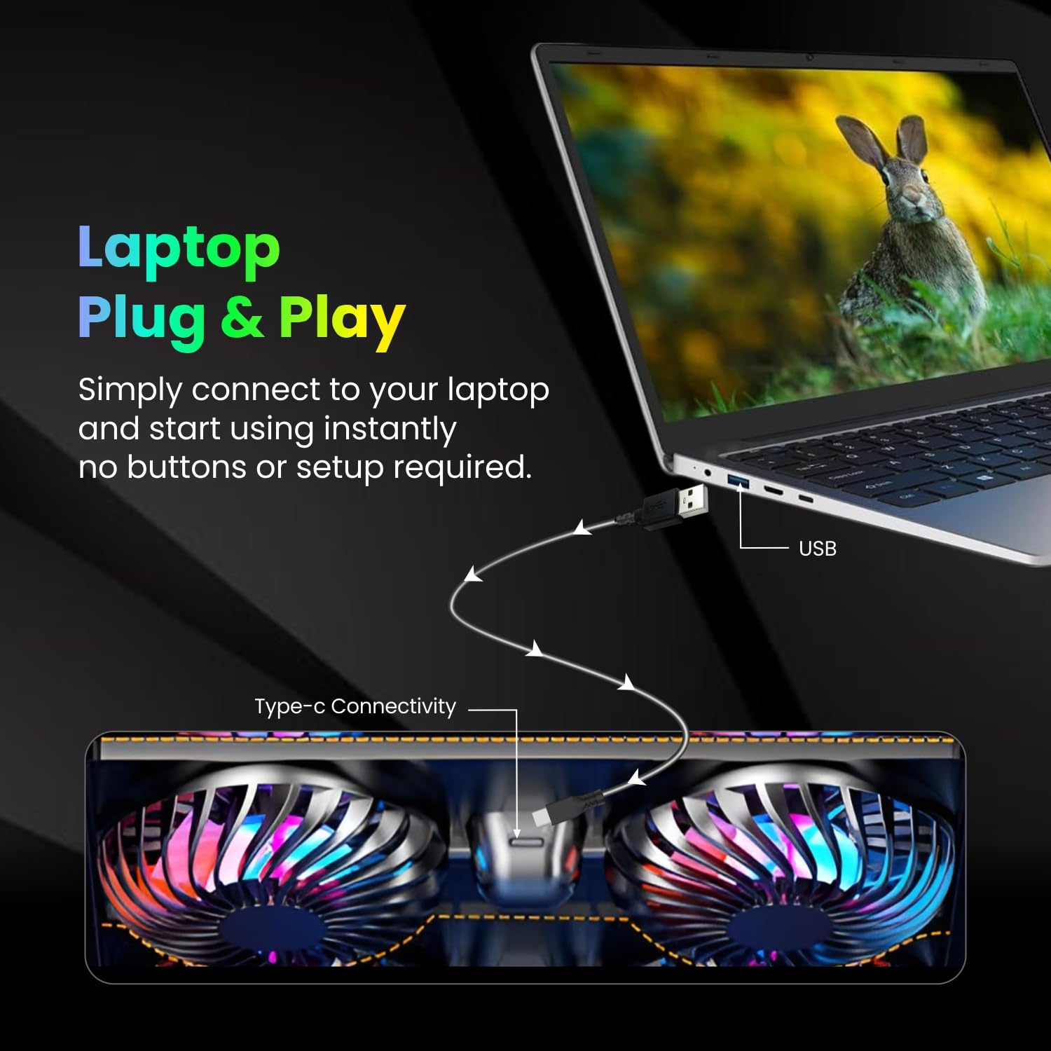 Foldable Metal Laptop & Mobile Stand with Dual Cooling Fans | Adjustable Height & Angle | Ventilated Silent Operation | Compatible for MacBook, HP, Dell, Acer, Lenovo & Other Notebooks (Black)