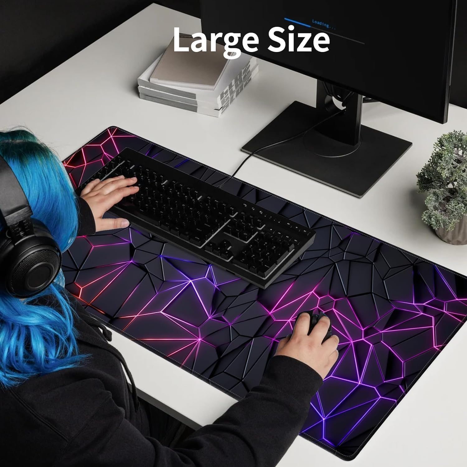 Large Desk Mouse Mat, Extended Gaming, Office Keyboard Pad, Waterproof Non-Slip Surface, Stitched Edge Anti-Fray Thick Fabric Rubber Base Mat for Home Laptop Study or Work Setup (Gaming)