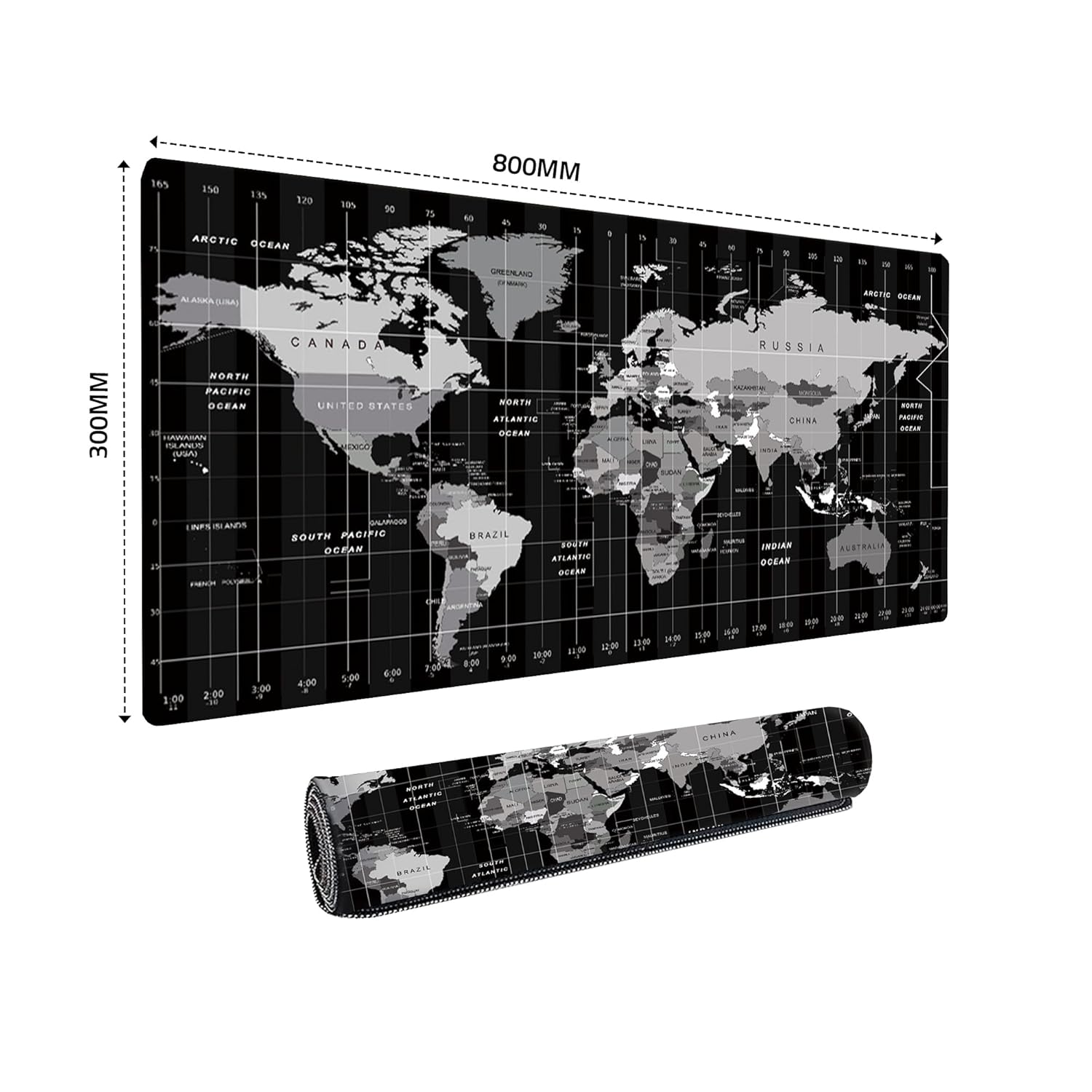 Large World Map Anti-Slip Extended Desk Mat| Mouse Pad | Water Resistant Mat for Laptop| Computer Size 800 x 300 x 3 mm (Black No Logo)