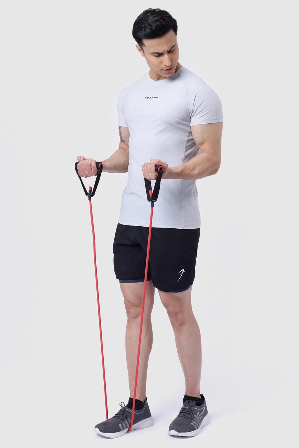 Blaze Nylon T-shirt Grey and 2 in 1 Compression Shorts Black