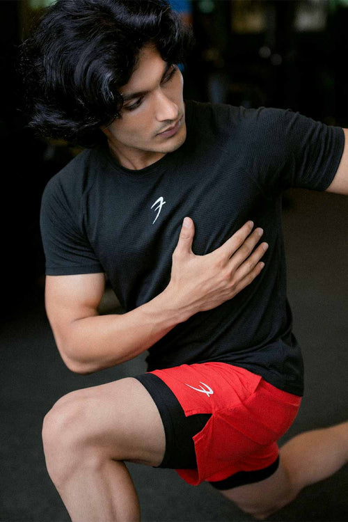 2 in 1 5" Compression Shorts Red